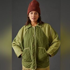 Anthropologie Pilcro Moss Green Quilted Oversized Barn Chore Jacket Size Large